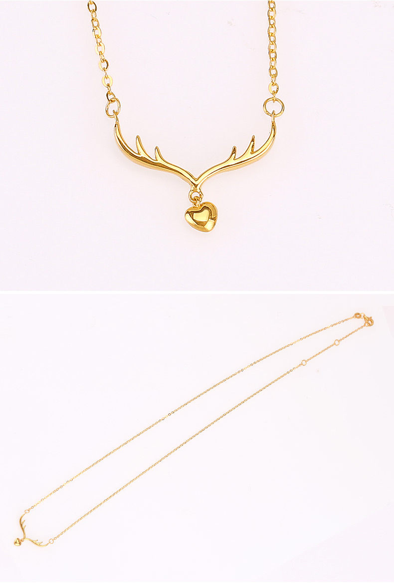 老凤凰黄金鹿角爱心项链女一路有你金链子女首饰一鹿有你足金999鹿头