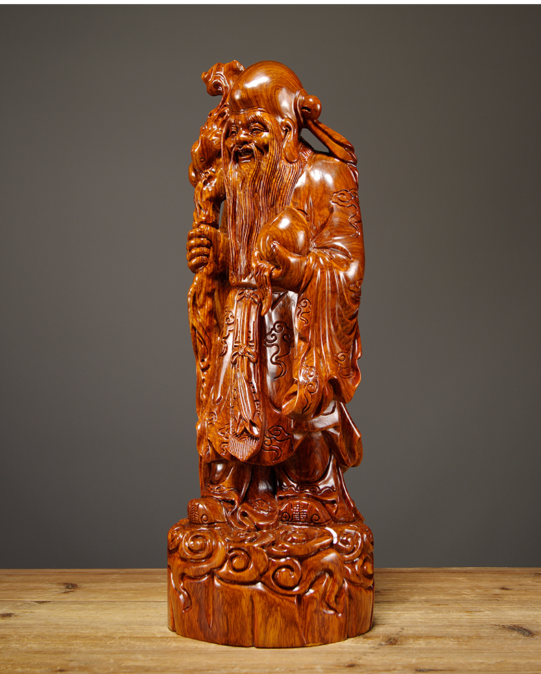 618花梨木雕福禄寿像摆件实木质福禄寿三艺品送老人祝寿贺寿礼品精雕