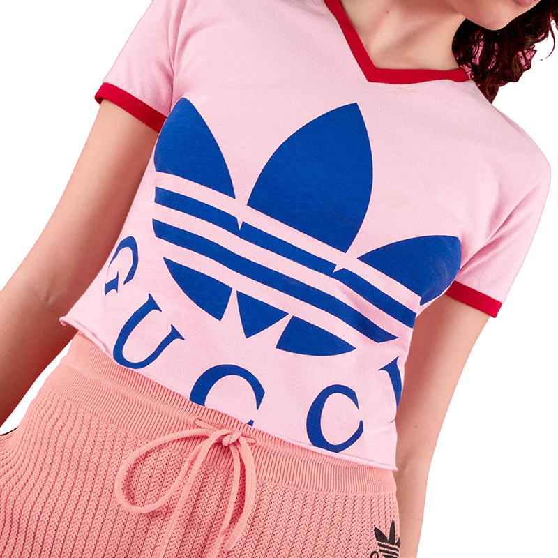 【22年新款】古驰gucci女士粉色纯棉红色滚边短款t恤693637xjeb15939