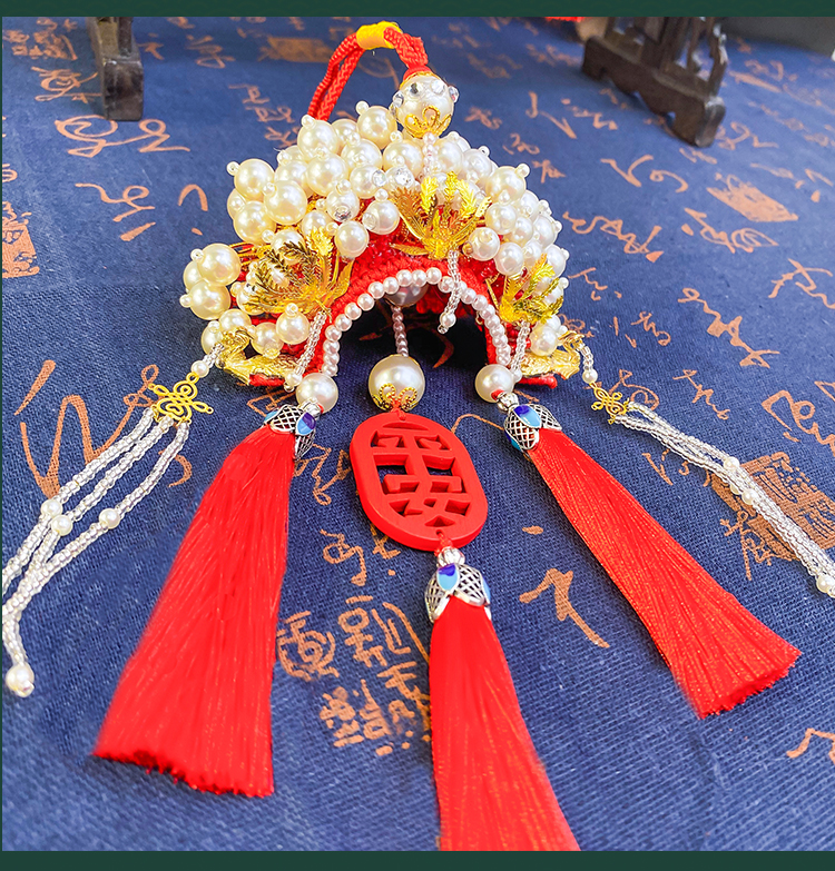 凤冠车挂件手工diy编织钩针挂件材料包成品平安符车挂解闷手工活送