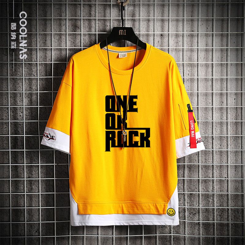 威普驰嘻哈摇滚音乐oneokrock乐队周边印花t恤男半夏季棉休闲上衣黑色