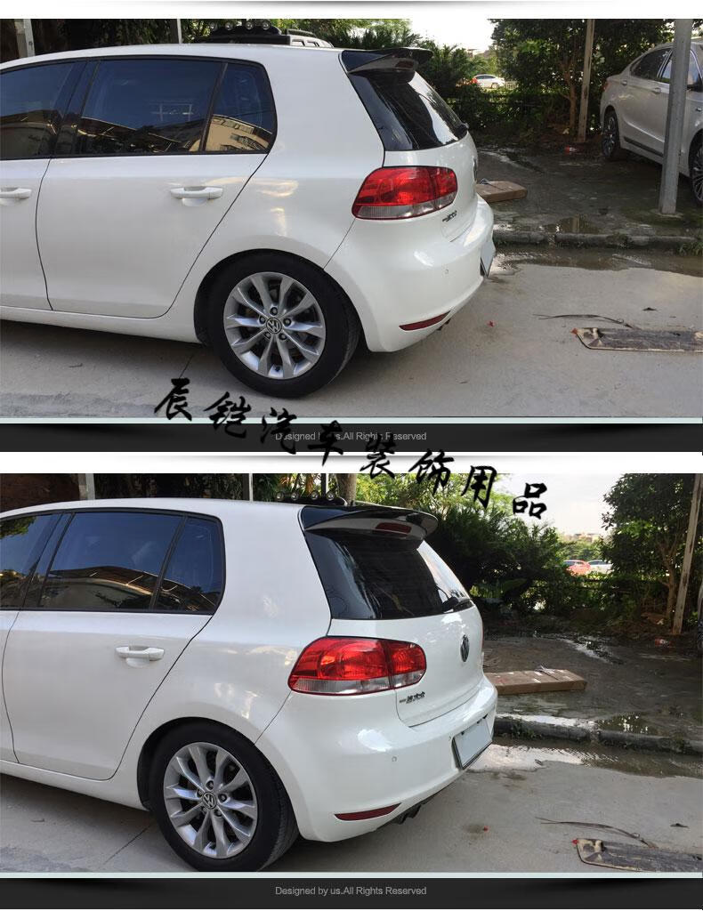 1013高尔夫6尾翼改装适用golf6顶翼款烤漆尾翼碳纤纹反射银免打孔