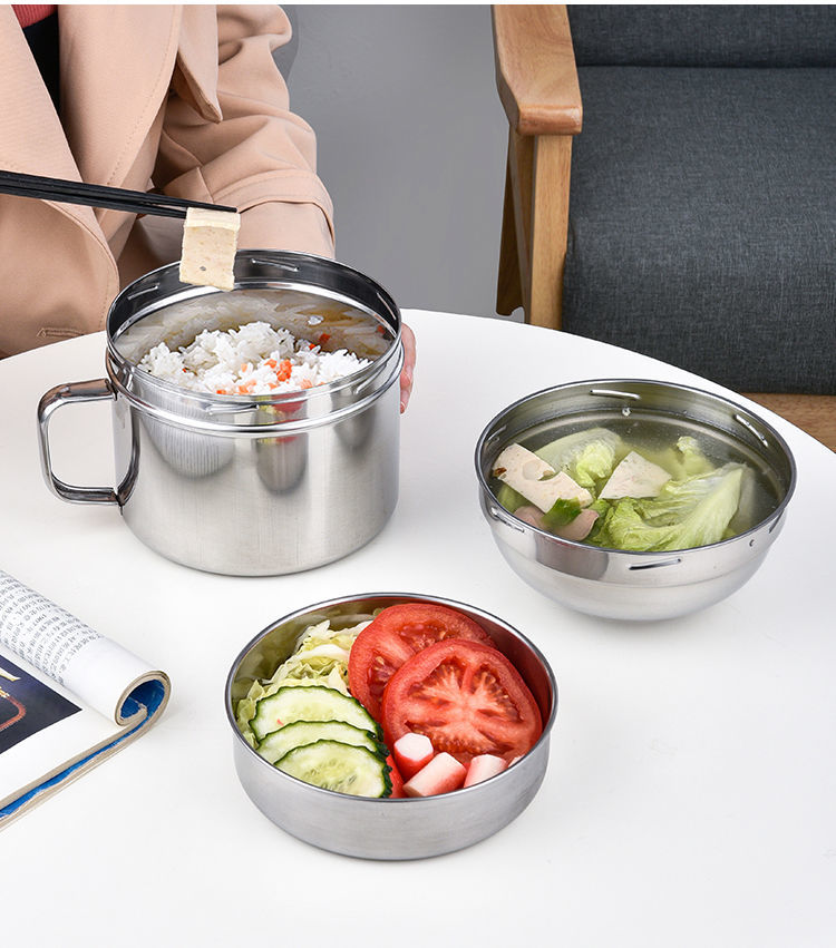 饭缸饭盆快餐杯泡面碗大容量不锈钢双层分格带盖子上班族多层饭缸饭盒