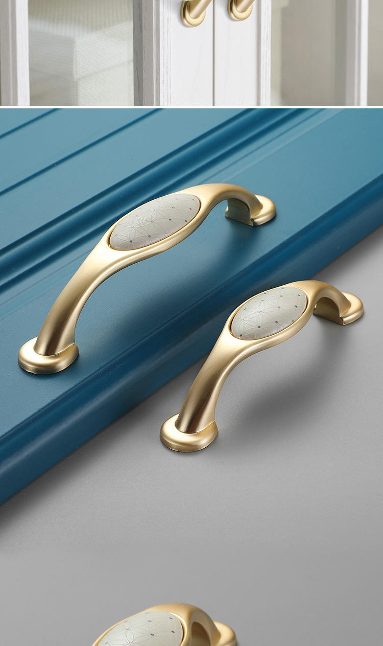 金色陶瓷拉手欧式轻奢拉手衣柜拉手北欧美式抽屉小橱柜门把手酒柜