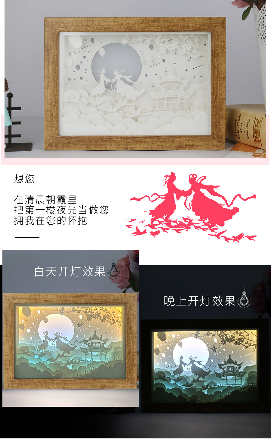 七夕情人节创意礼物牛郎织女光影纸雕灯浪漫约会情侣随手礼品灯节日