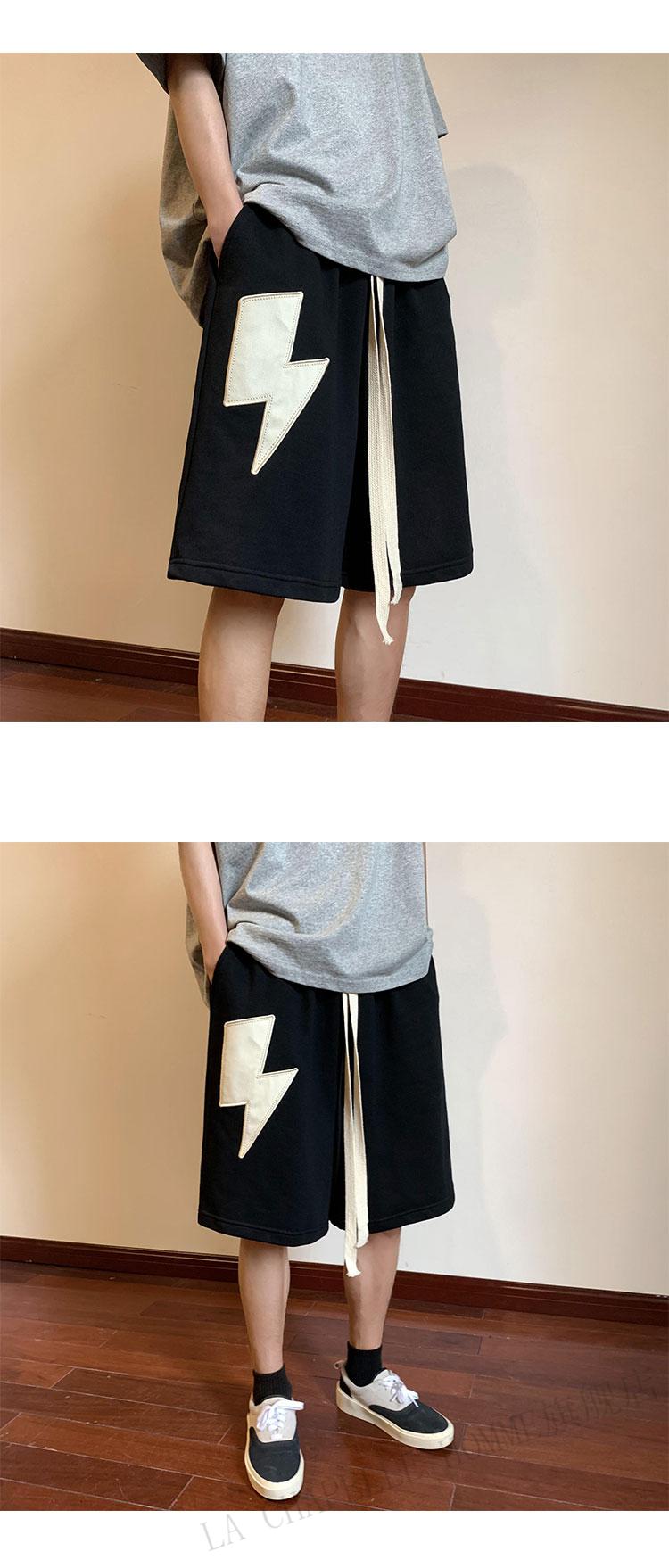 拉夏贝尔homme 美式小闪电潮男短裤夏季薄款过膝运动休闲篮球五分裤