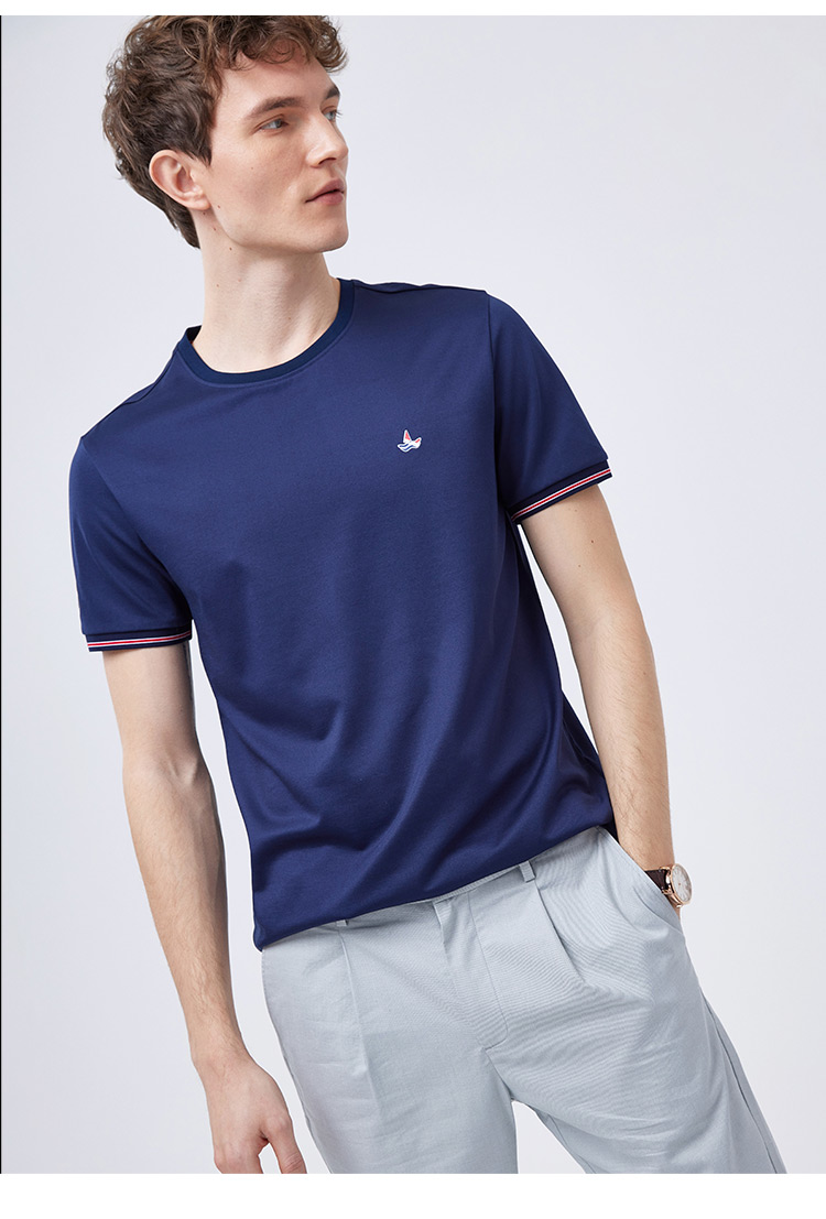 navigare意大利小帆船t恤男短袖莫代尔2021夏装半袖体恤圆领男装 藏青