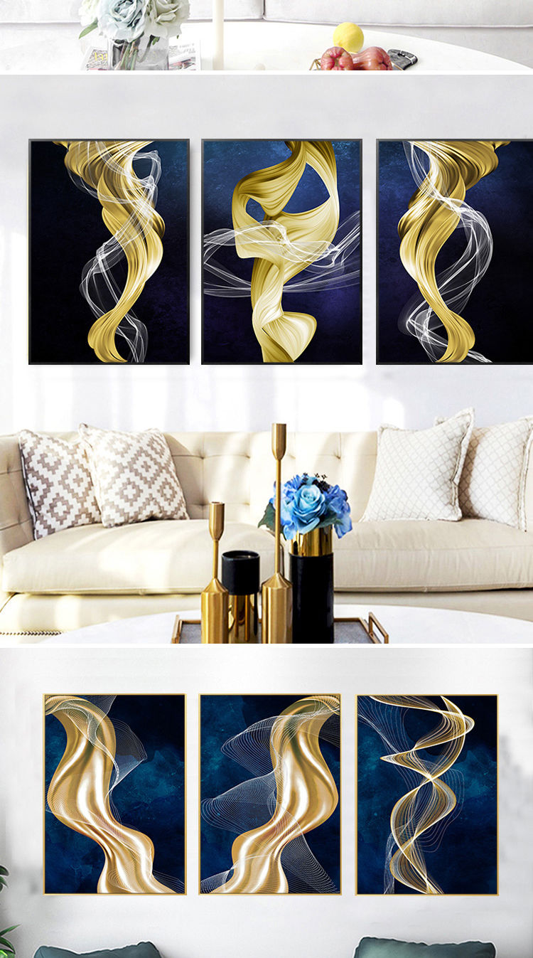 北欧风格抽象彩带线条艺术壁画现代装饰画客厅沙发背景墙三联挂画a