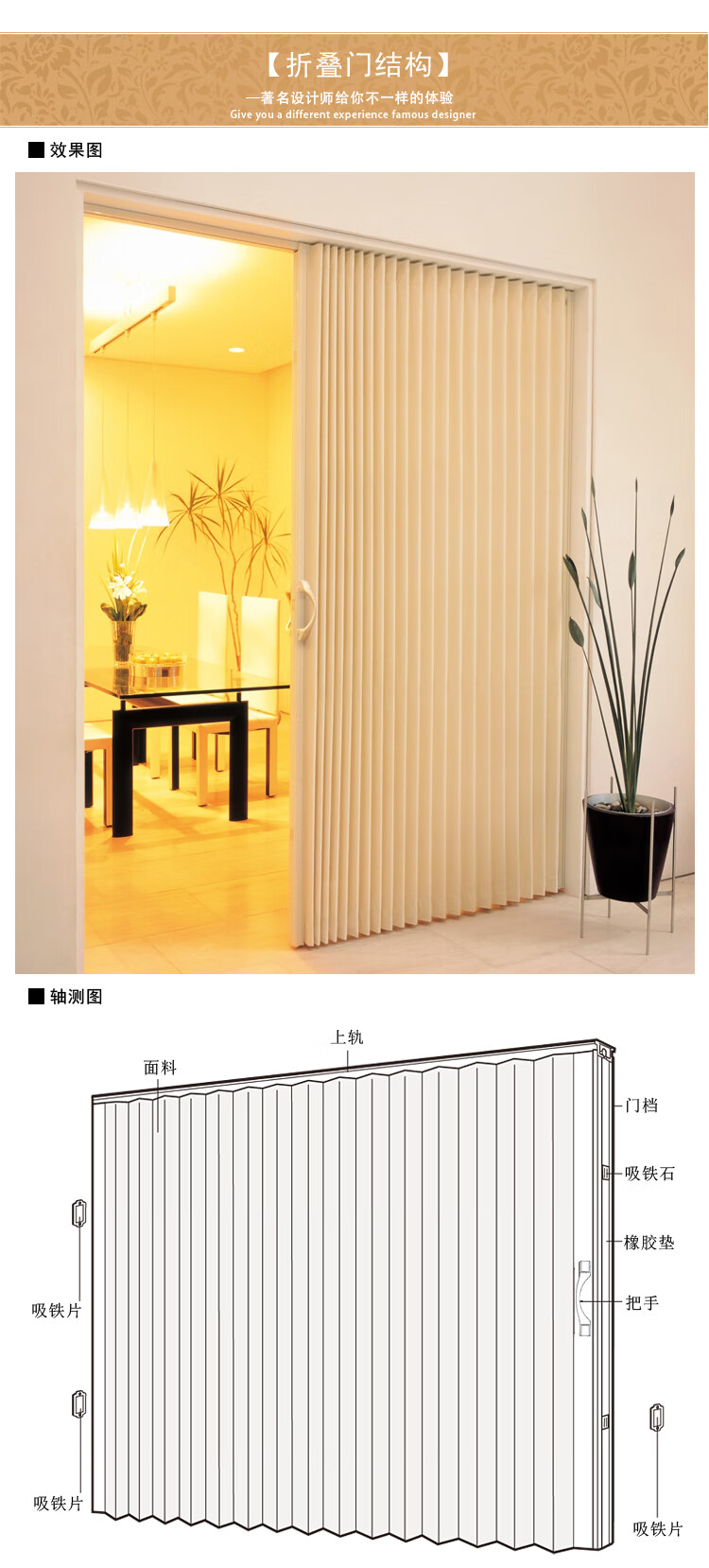 厨房折叠门无下轨日式pvc折叠门推拉门移门厨房隔断客厅卫生间阳台