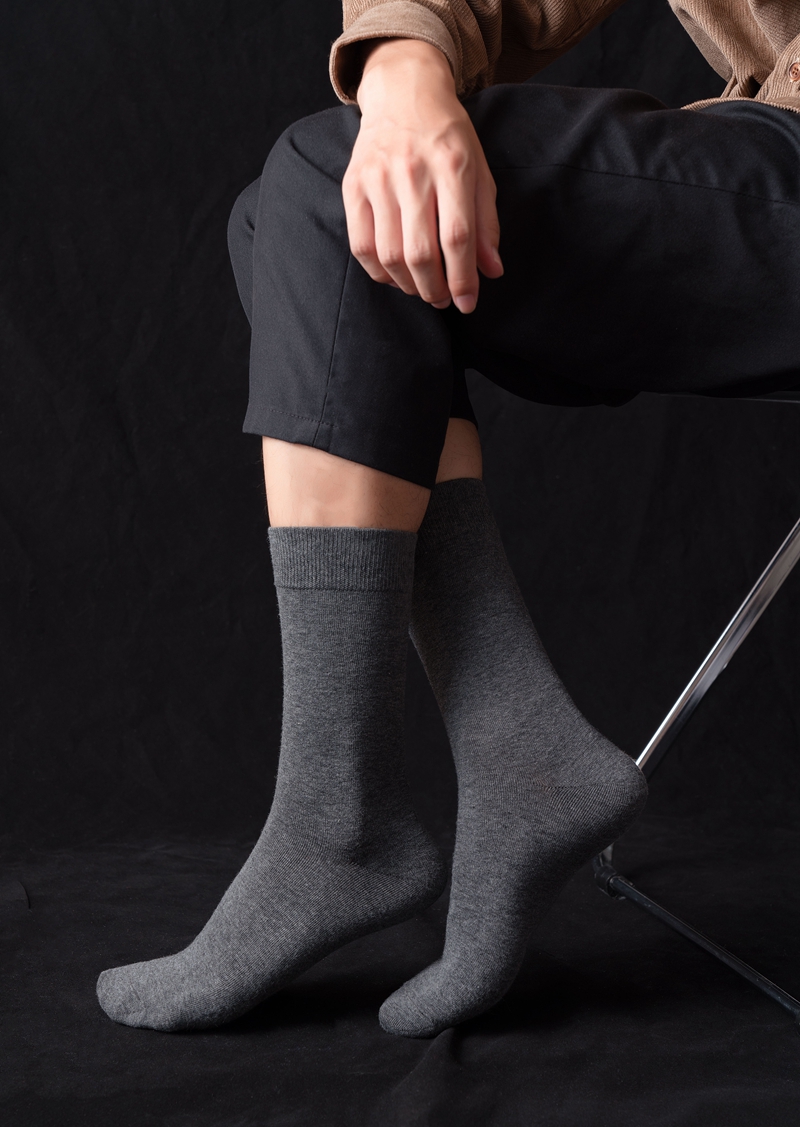 bubreur商务男袜长筒5双中长筒商务袜子男棉黑白色配皮鞋酒店工作西装