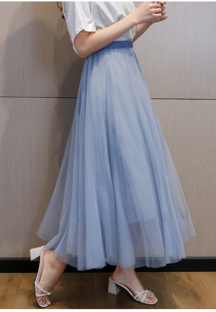 韩版高腰网纱半身裙女秋冬飘逸仙女纱裙十片拼接大摆长裙肉红色均码