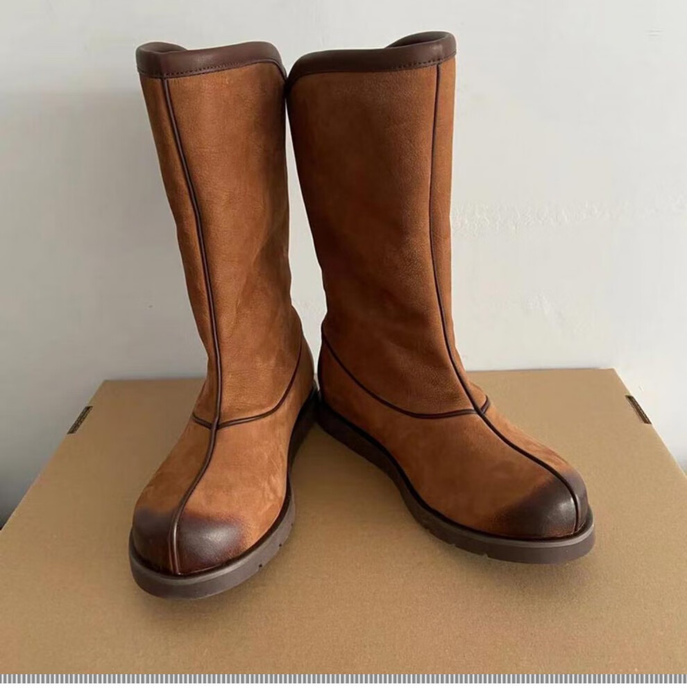 蒙古国新款头层牛皮男靴蒙靴藏靴素面中筒马靴马丁