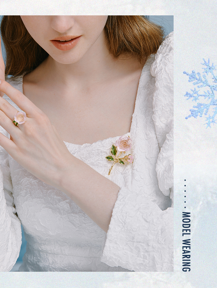 She's Ice Snow Secret Garden Rose Flower Brooch, Oil Drip Women's Pin, Birthday Gift for Girlfriend 6
