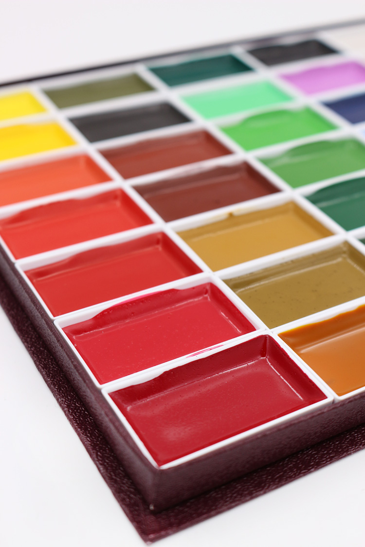 冷暖画材吉祥颜彩固彩樱花24色18色8色珠光水彩颜料套装国画颜料京固