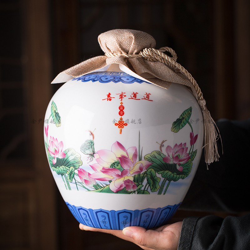 骊采 青花陶瓷空酒瓶私藏 白酒 陶瓷家用酒瓶5斤10斤景德镇青花瓷酒