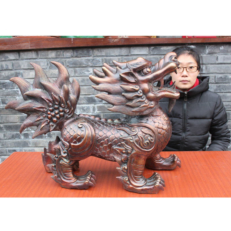 摆件商务麒麟铜器 纯铜麒麟黄铜麒麟四脚着地爪子麒麟工麒麟一对 中号