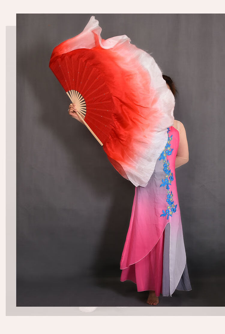 扇子舞扇子扇子古风加长双面秧歌扇舞蹈扇大红色倒染渐变古典舞默认
