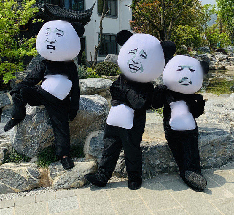 时尚家居熊猫头表情包同款卡通人偶服装魔性搞笑网红熊猫玩偶道具服装