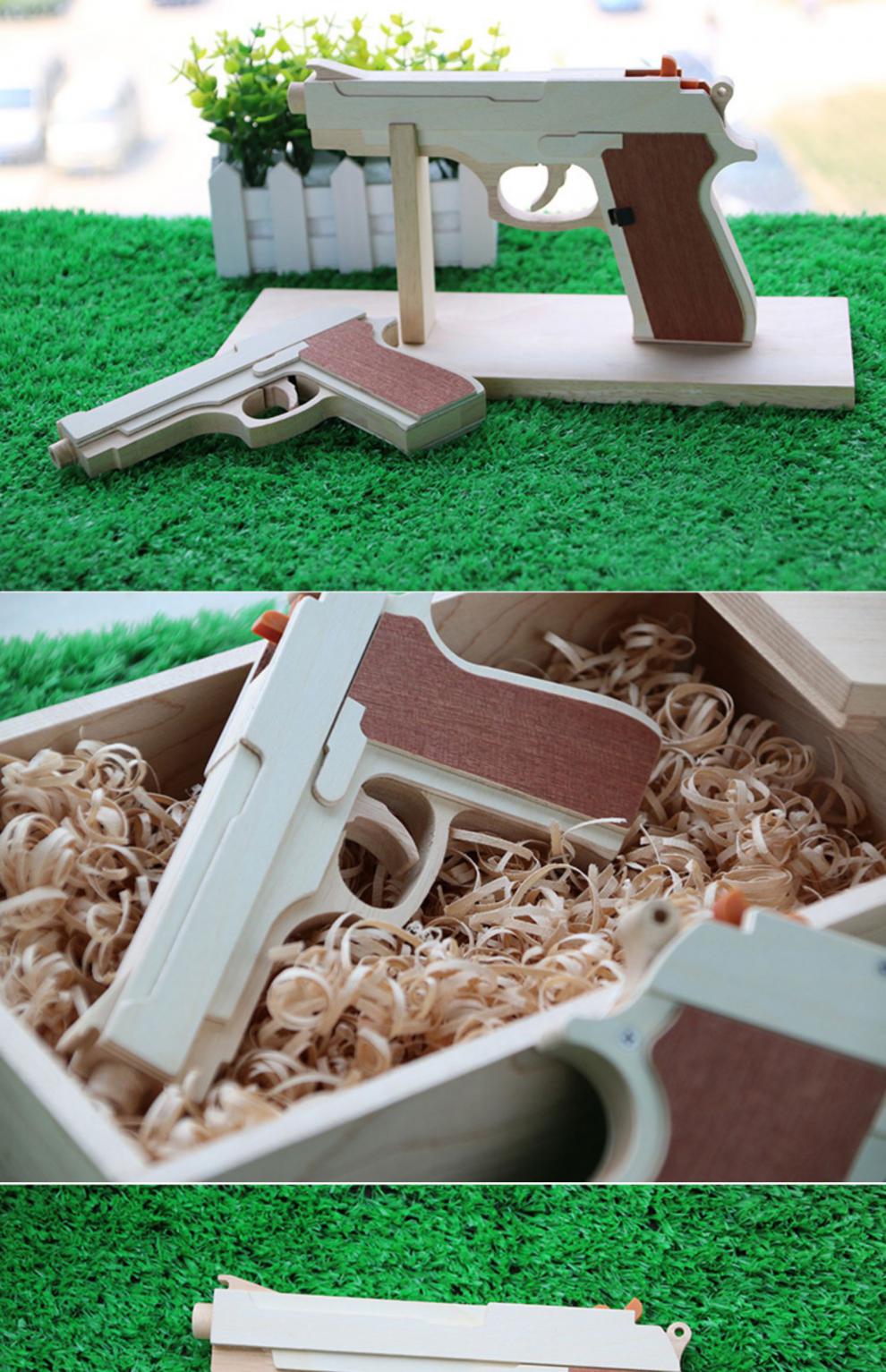 m9皮筋枪超大威力 diy手工创意儿童玩具手炝 沙鹰连发木质 木制玩具软