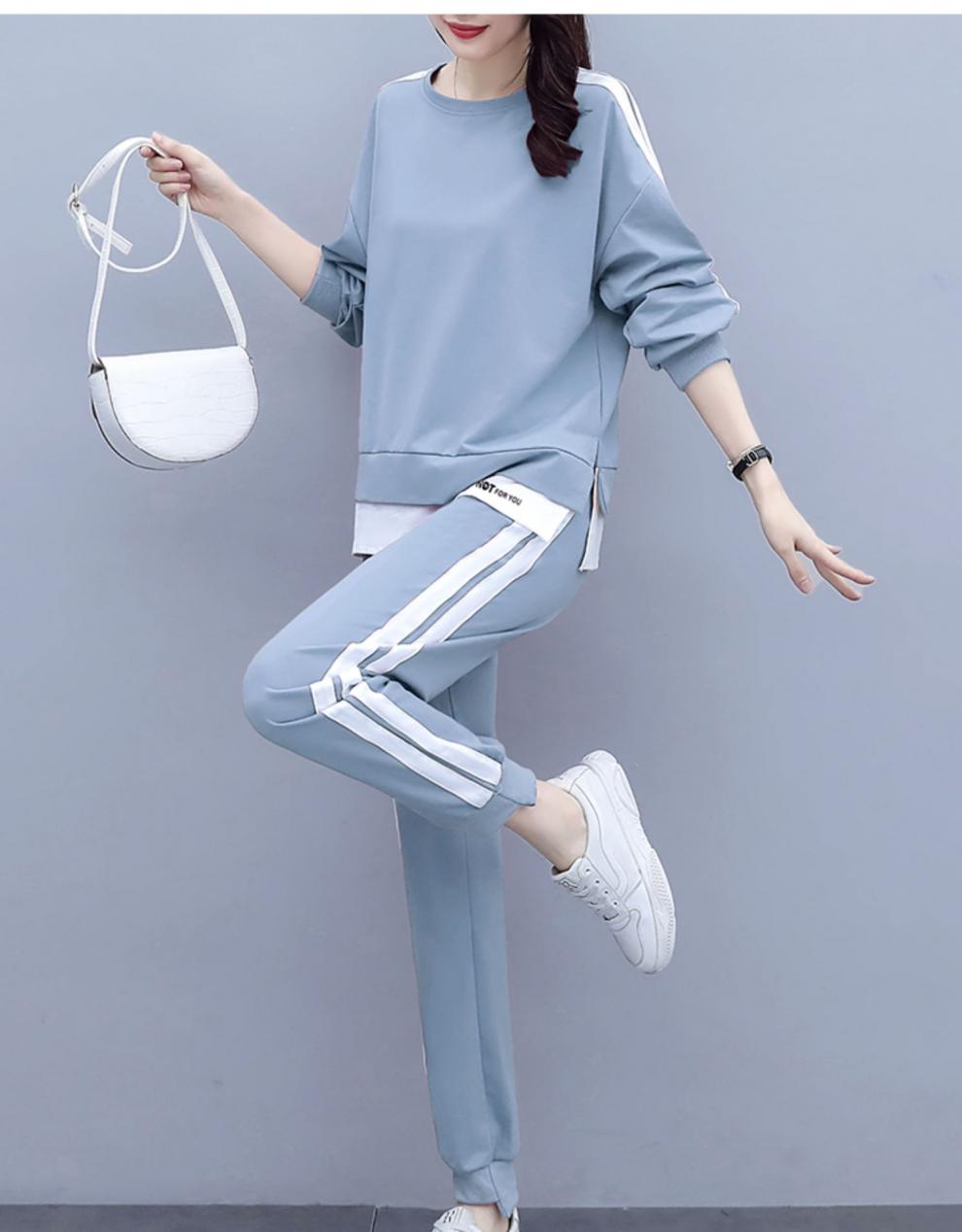 早美卫衣女装2021秋装新款韩版时尚早秋胖mm套装大码休闲运动跑步服