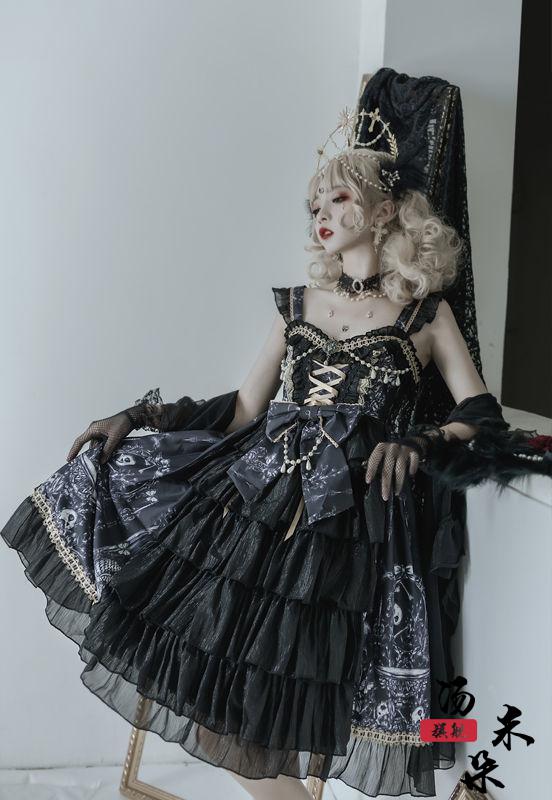 洛丽塔古典韩菇凉{现货}~原创设计lolita驭龙魔女哥特风暗黑系jsk吊带