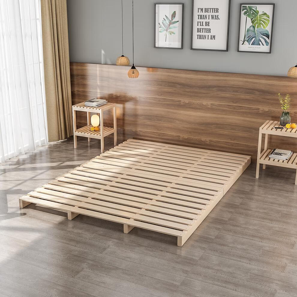 日式榻榻米实木床架排骨架子透气矮床板双人落地床民宿简约地台床