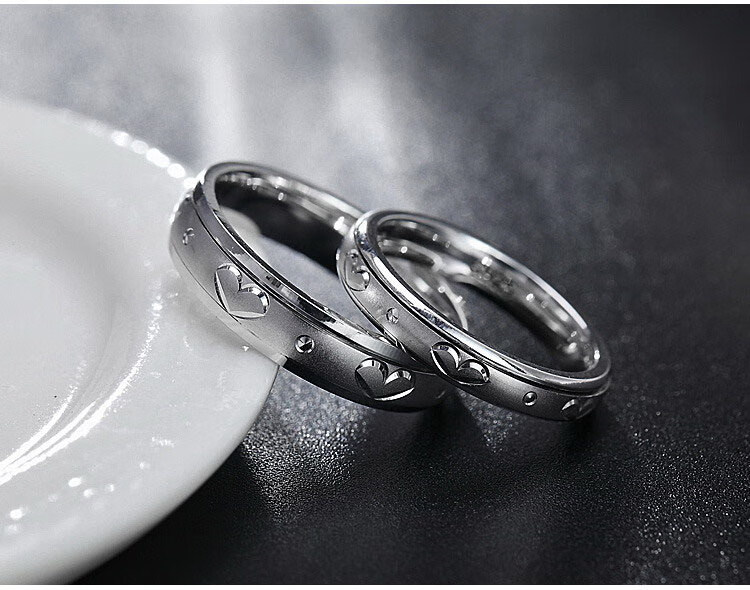 老凤祥款式爱心转运情侣对戒纯银心形闭口刻字简约小众轻奢一对男女款