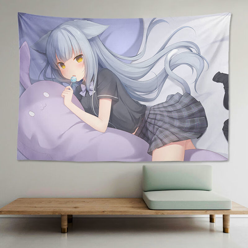 京品优选卡通动漫挂毯猫羽雫背景布甘城老师挂布猫耳女孩猫娘动漫挂毯