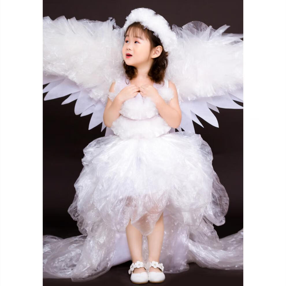 环保服装儿童时装秀服装儿童时装秀女diy表演服舞台演出手工天使公主