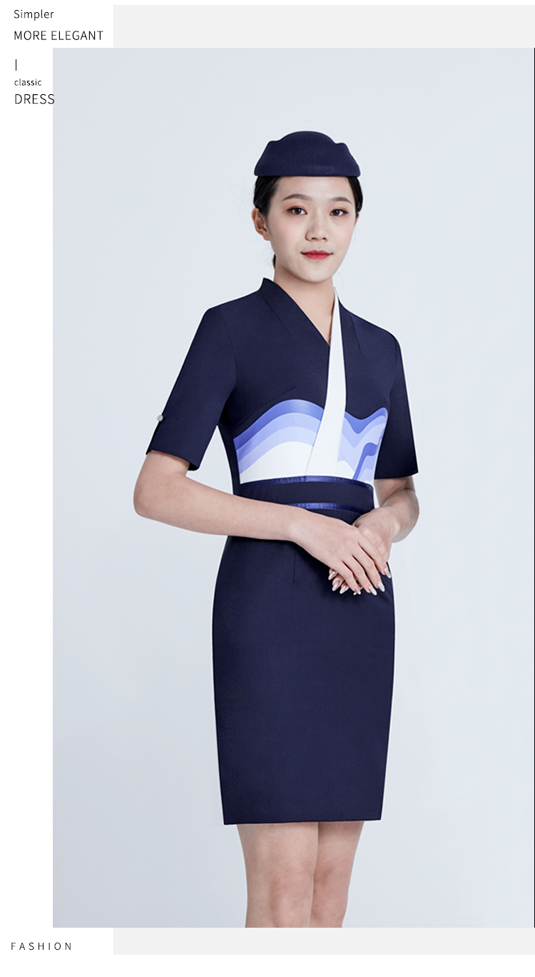山东航空空姐制服职业套装工作服气质修身连衣裙物业工作高端 藏青女