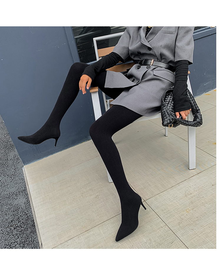 【鞋子京选】裤靴一体过膝长靴女超长针织弹力连身踩脚裤袜靴子细跟