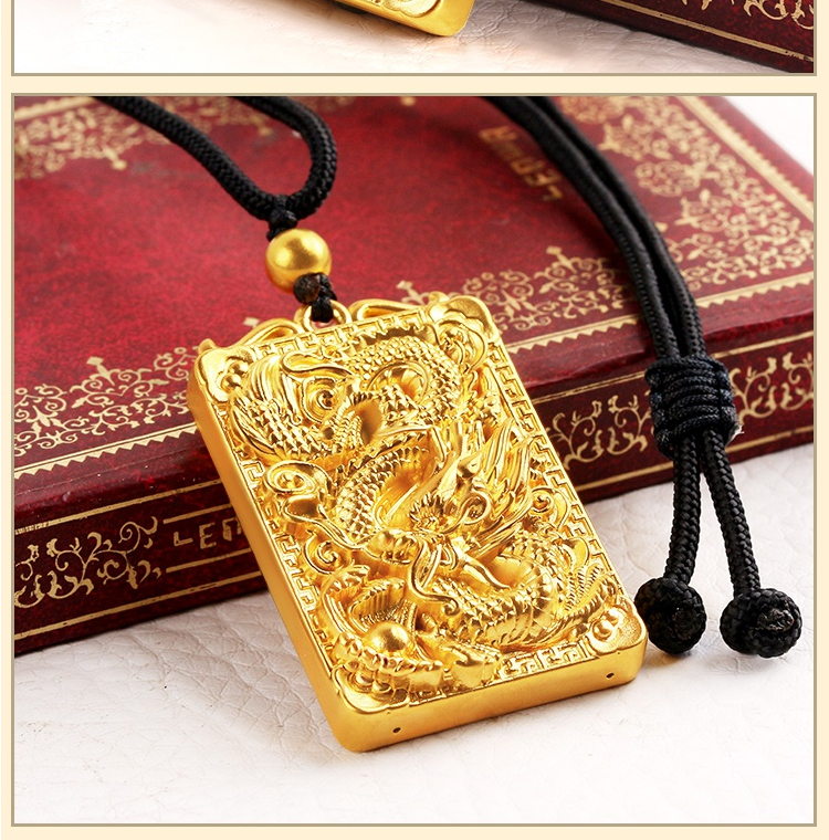 福强珠宝男士黄金吊坠古法传承盘龙吊坠足金999镂空实心龙牌黄金吊坠