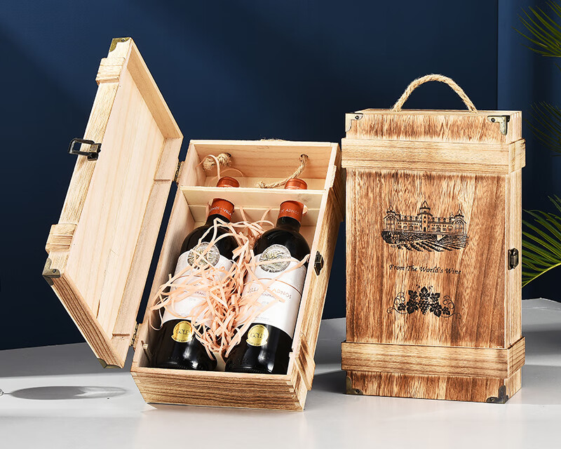 红酒包装木箱 红酒木盒单只实木酒盒子双支红酒包装礼盒六支葡萄酒