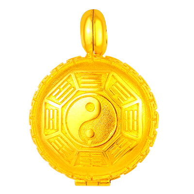 钰帛工坊999足金黄金太极八卦吊坠男女挂件嘎乌盒空心可打开本命年