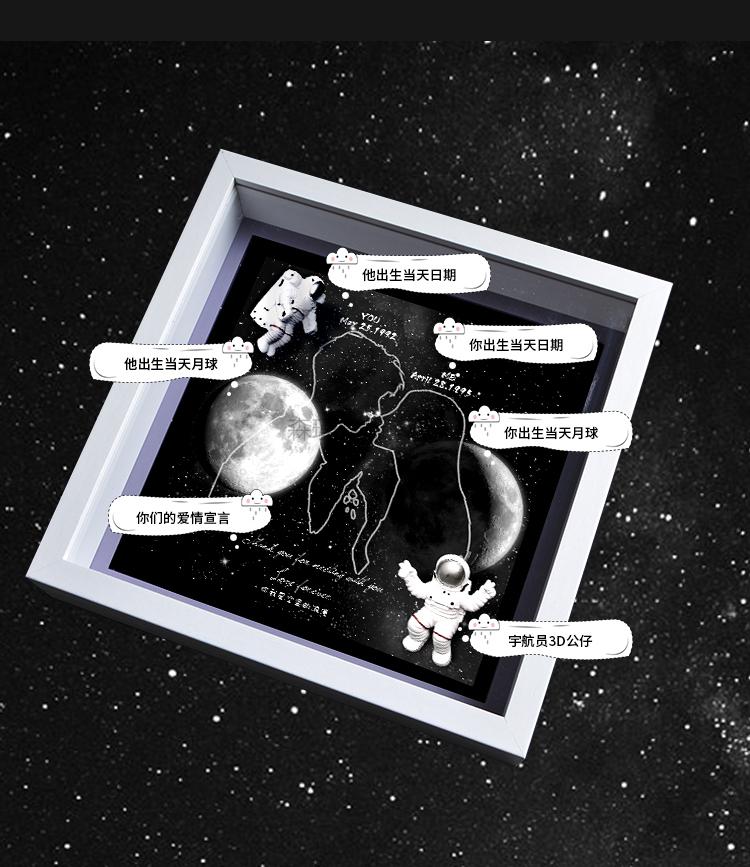 宇航员相框moon出生月亮相框定制立体中空月球纪念意义太空人生日礼物