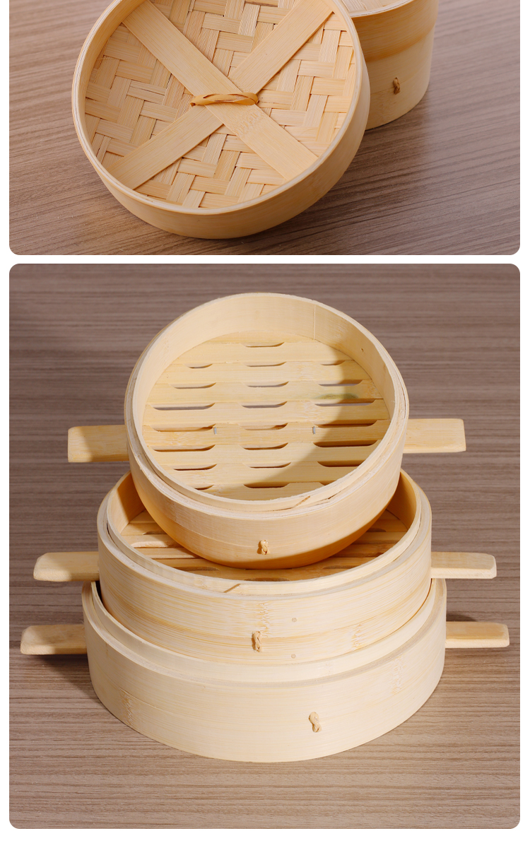 南暖 精制竹蒸笼屉小笼包笼带柄商用蒸笼竹制小蒸笼圆形竹笼蒸盖屉蒸