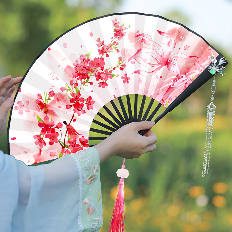 扇子夏天女生抖音同款双面彼岸花九尾狐男霸气古装汉服绢布折扇中国风