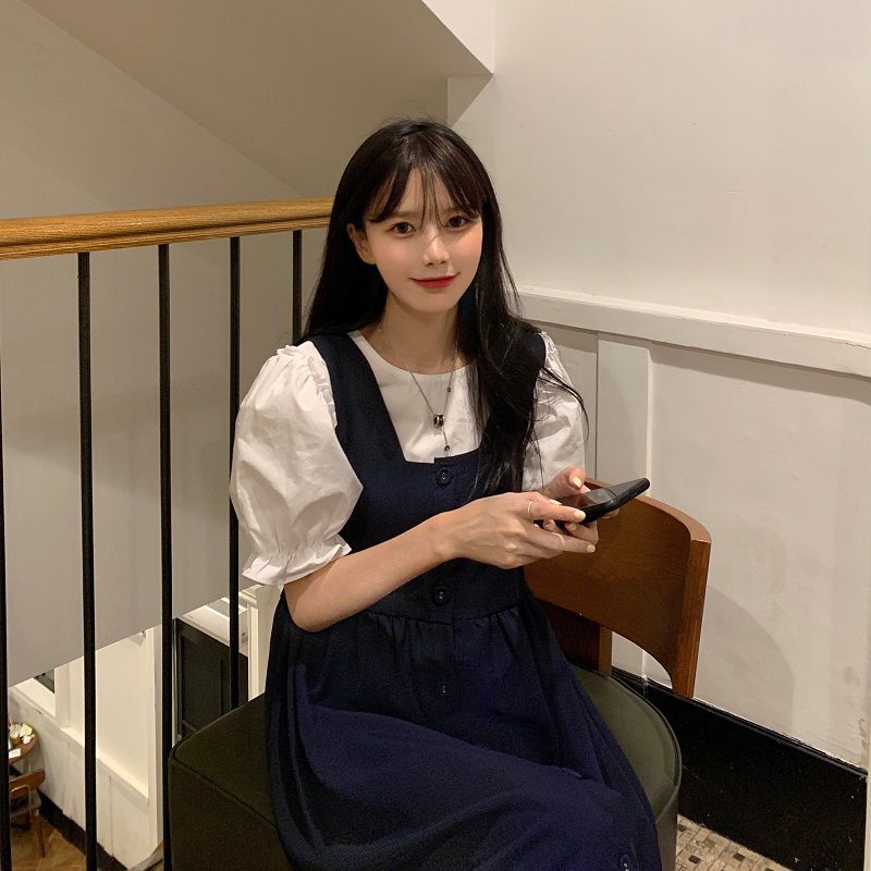 青夏少女社会女生胖妹妹日系公主裙长裙大码学院风泡泡袖宽松甜美森系