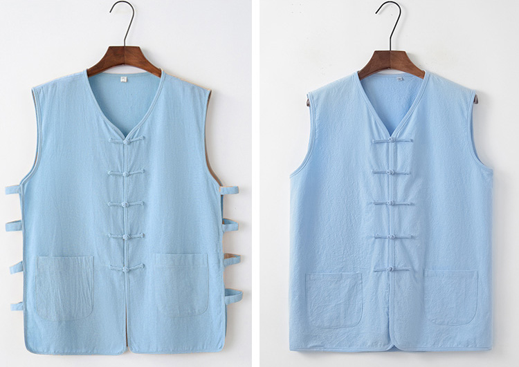 唐装马褂男夏季无袖上衣中老年坎肩盘扣对襟中式马甲背心复古白色165m