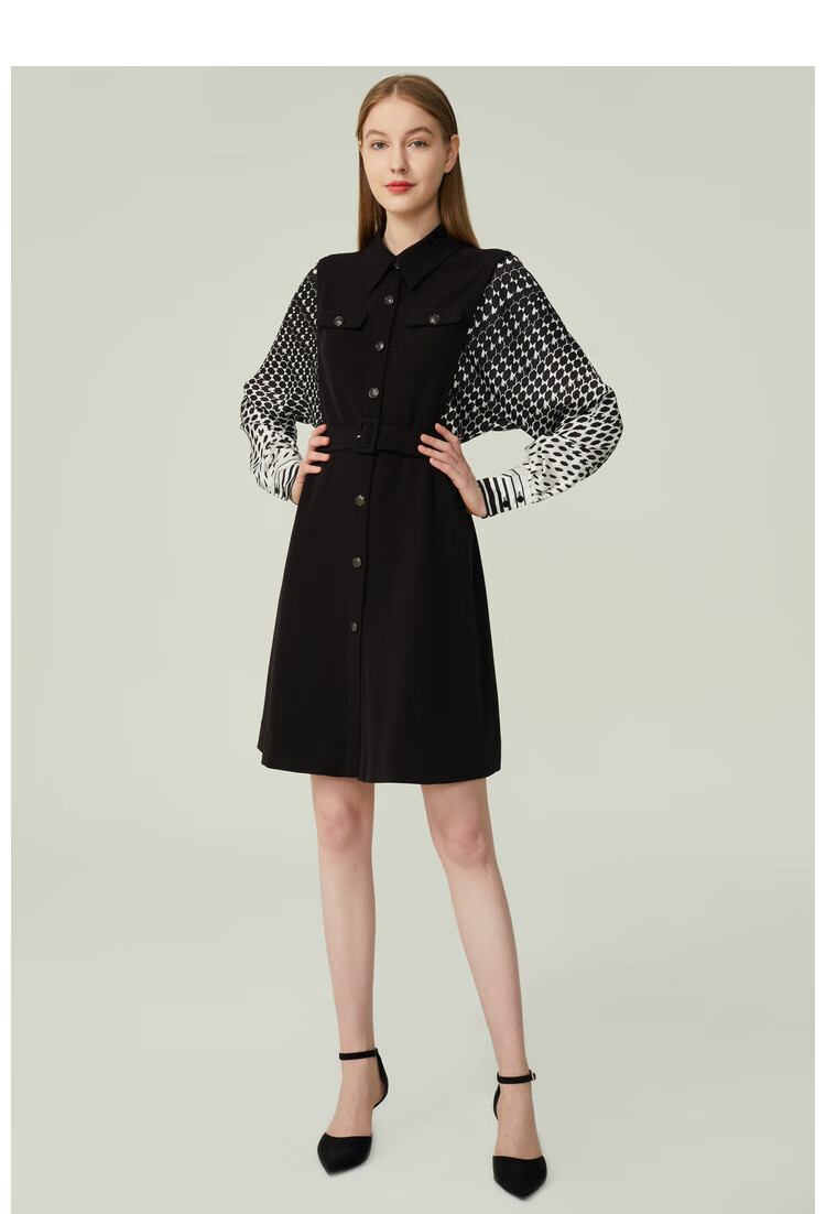 【预售45天内发货】anmani恩曼琳2021秋季新款收腰印花袖长袖连衣裙女