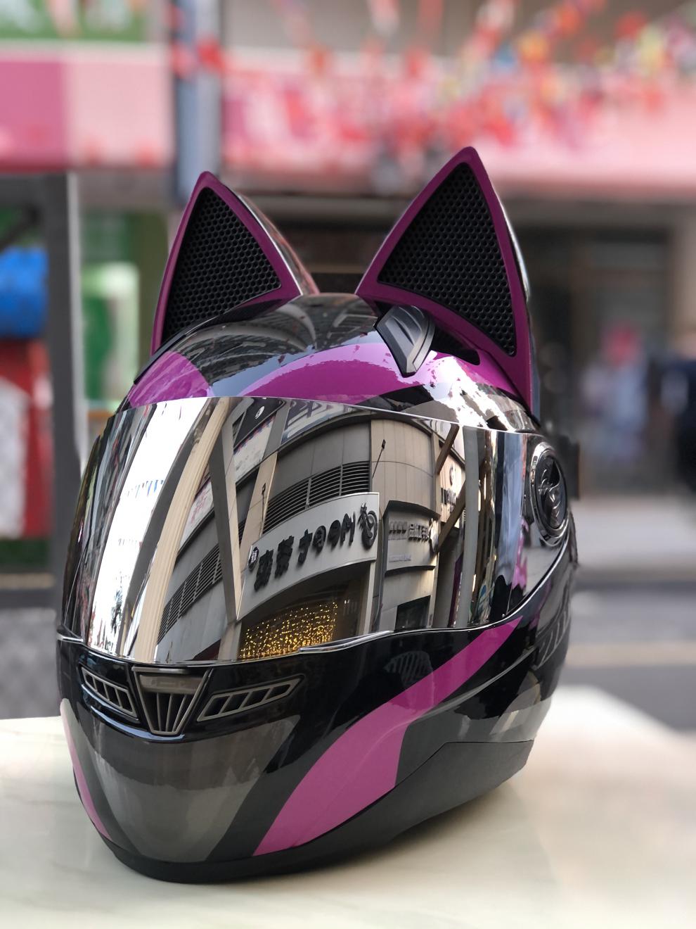 猫兔耳朵摩托车头盔蝴蝶结时尚个性男女士四季通用机车 红白色 l