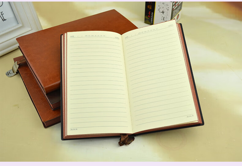 皮面商务笔记本办公本子工作日记本记事本加厚会议记录本旭泽棕色b5