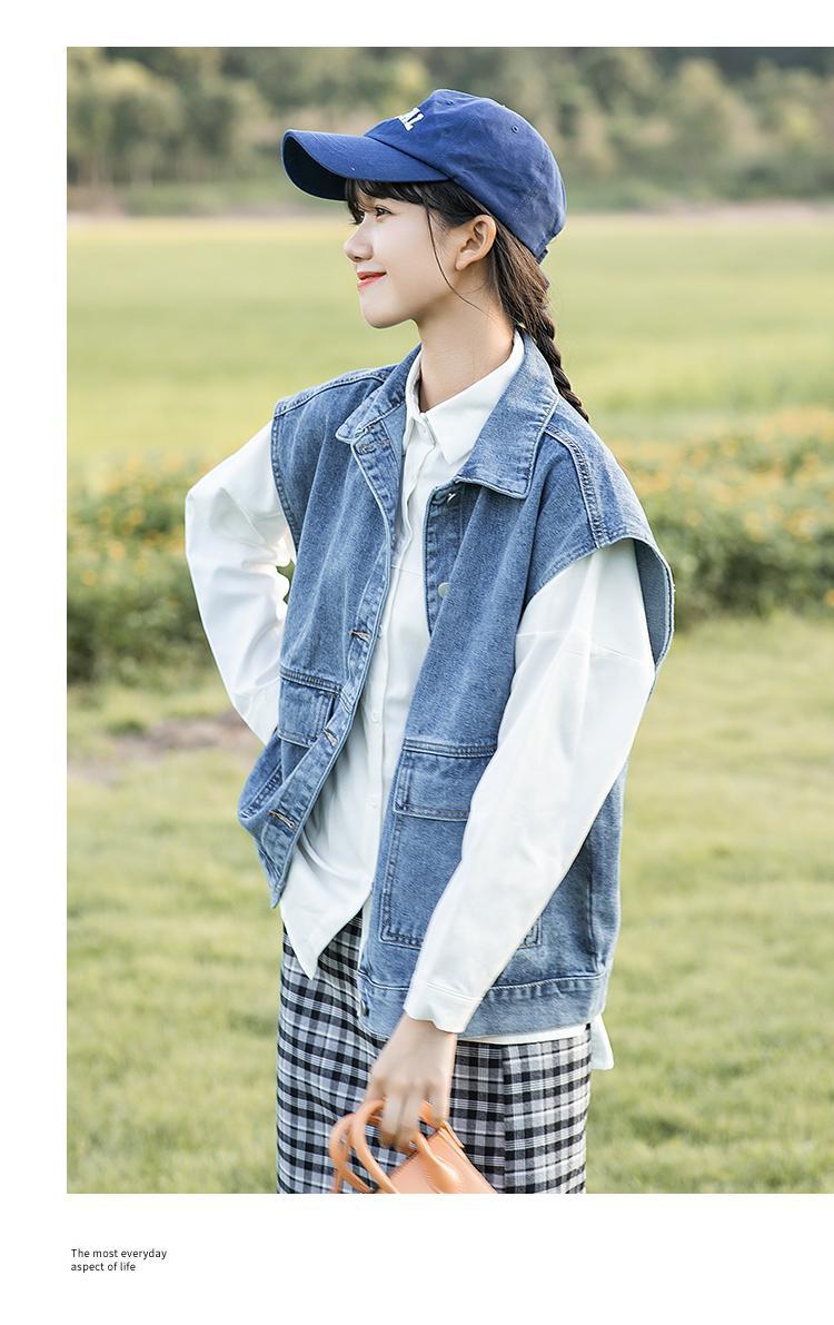 浪莎官方旗舰lulu原厂女装牛仔马甲女春秋网红马夹常规