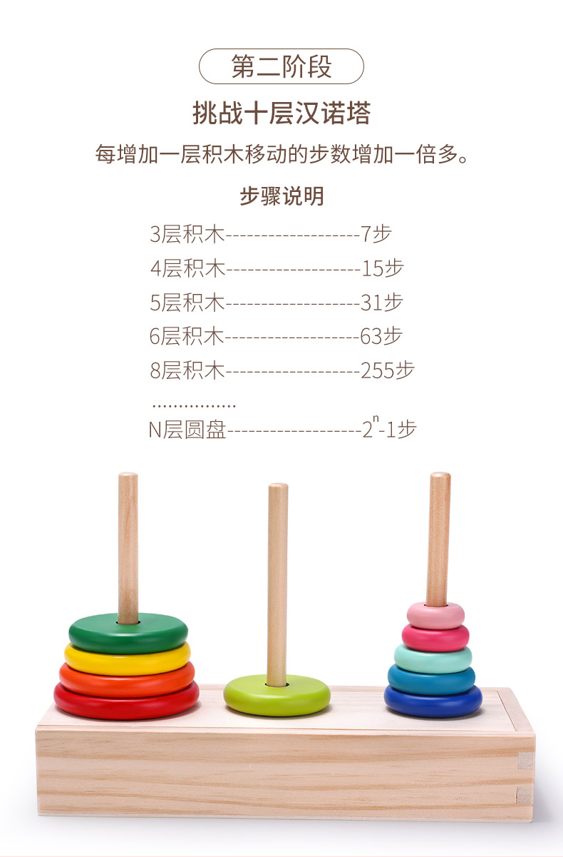 汉诺塔五层木制10层8层5层十层儿童比赛专用汉罗塔玩具小学生训练大号