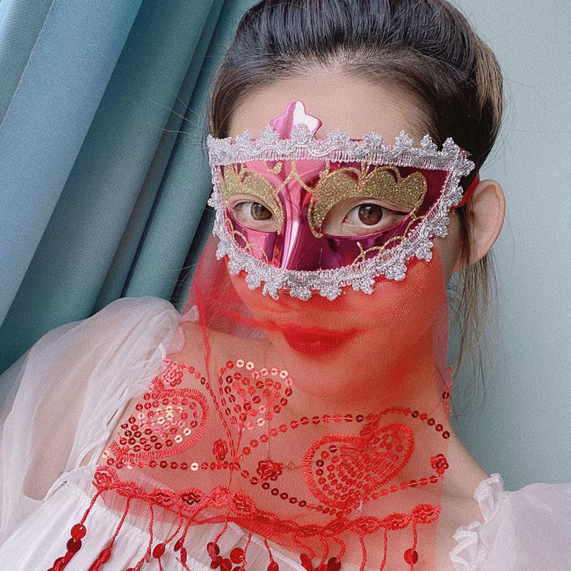 面纱古风成人儿童女款半脸公主古风万圣节化妆舞会表演道具 面纱白色