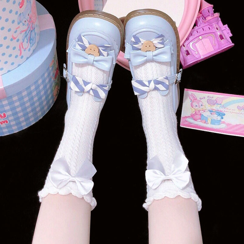 淙2021洛丽塔jk日系可爱甜美蝴蝶结花边lolita女中筒软妹泡泡口袜子