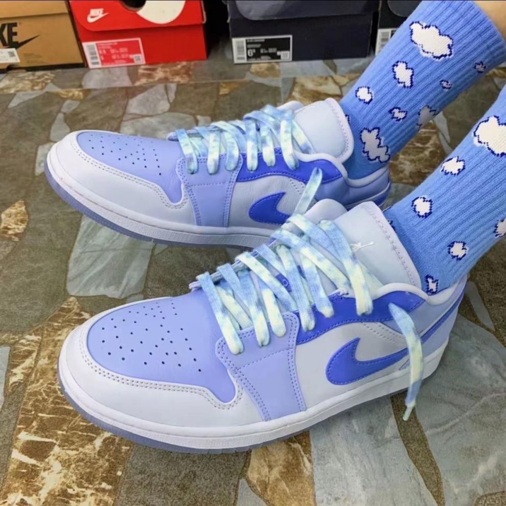 【官方旗舰】ni ke耐 莆田纯原aj1雾霾蓝二次元果冻底绒毛粉低帮篮球