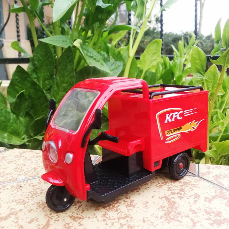 三蹦子回力声光金属模型合金外卖三轮车快递送货车邮政蹦蹦车 黑色