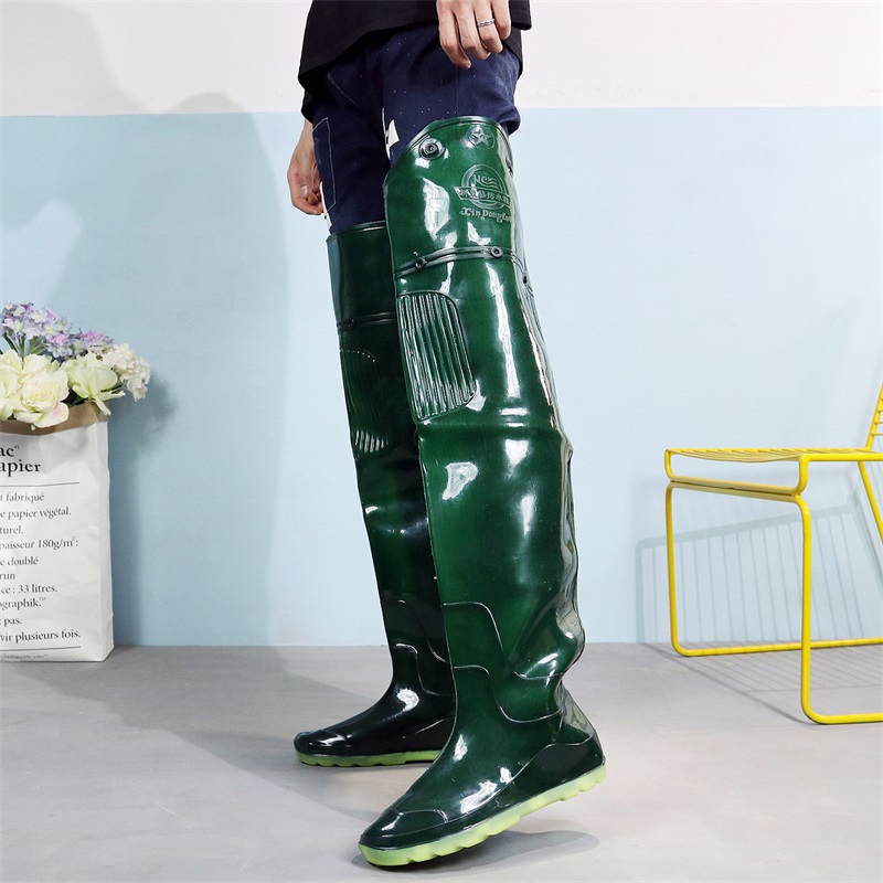 htqhnr超长水鞋男士雨鞋夏背带长筒水靴齐腿雨靴牛筋底打渔插秧劳保