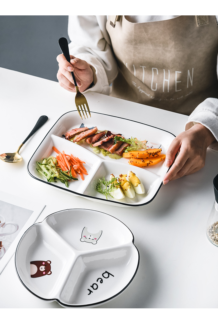 迪士尼(disney)儿童餐具陶瓷分格餐盘早餐盘餐具儿童减脂定量家用分餐